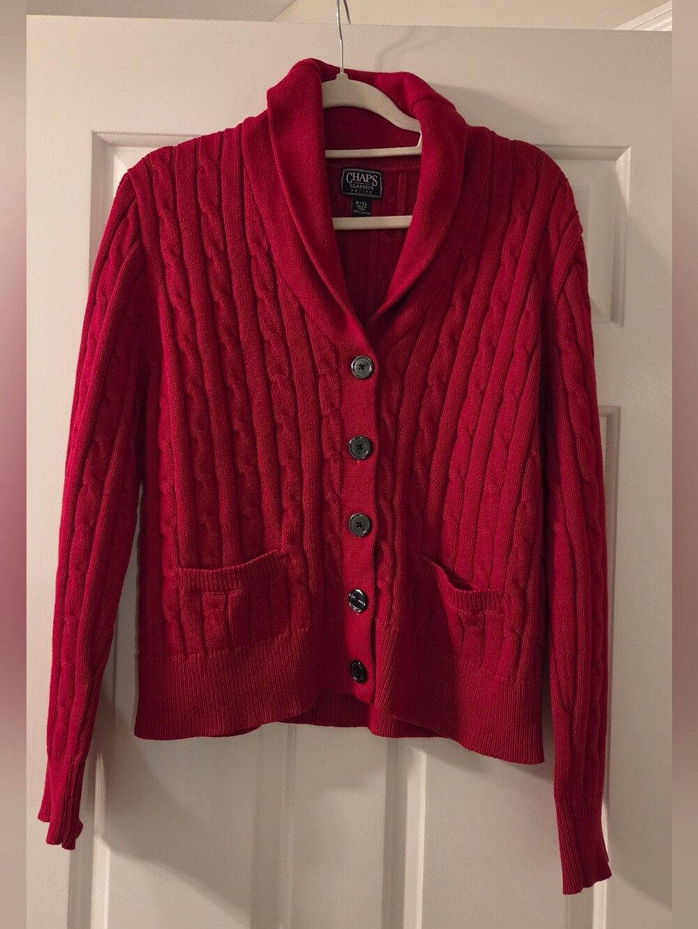 Chaps Women's Red Cable-Knit Shawl Collar Cardigan With Pockets XL Petite